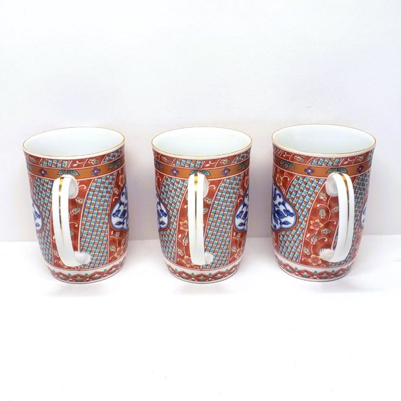 Imari Crest Otagiri Mugs Japan Gold Rim Red Blue Vintage Asian Lot Set x3 - Picture 3 of 12